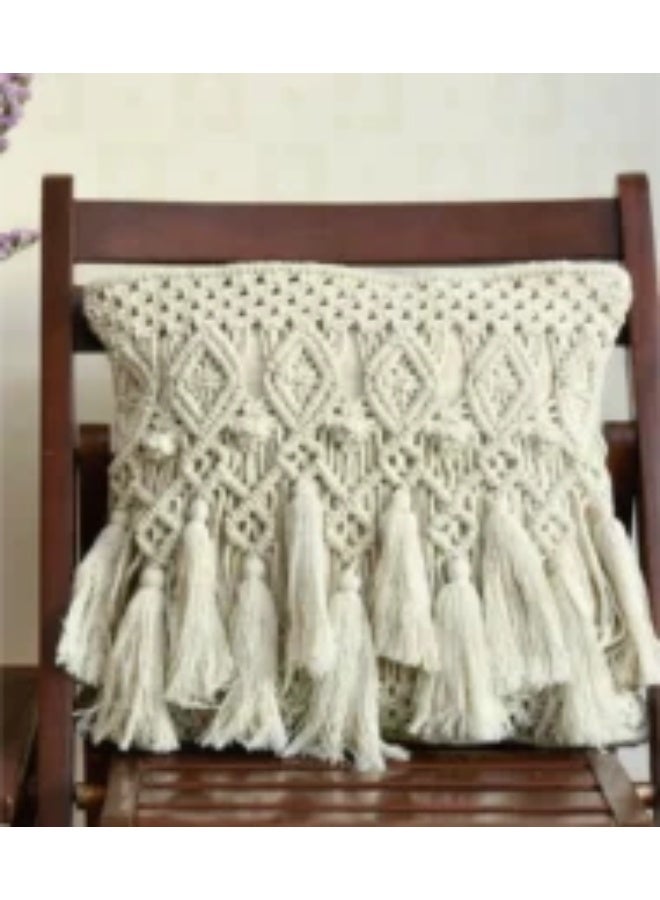HMK CRAFTS كيس وسادة مكرمية ،  يدوي الصنع لإضافة لمسة جمالية - Image 2