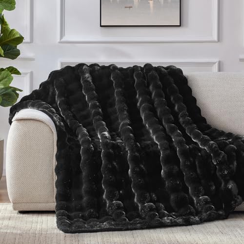 Anysay Faux Fur Throw Blanket, 1000GSM Fluffy Soft Bubble Blanket for Couch Bed, Cozy Plush Warm and Thick Blanket, Fuzzy Rabbit Throw for Living Room Bedroom 50''*60'' Black - Image 3