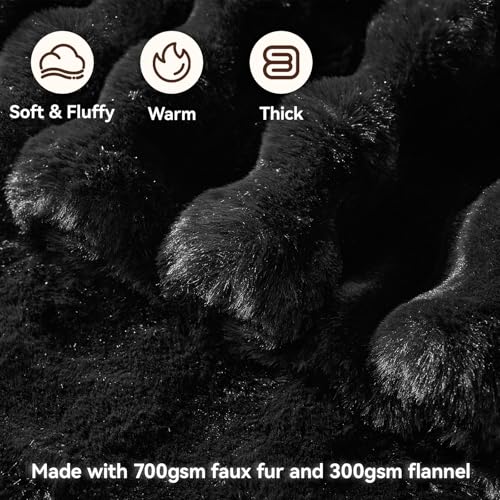 Anysay Faux Fur Throw Blanket, 1000GSM Fluffy Soft Bubble Blanket for Couch Bed, Cozy Plush Warm and Thick Blanket, Fuzzy Rabbit Throw for Living Room Bedroom 50''*60'' Black - Image 2