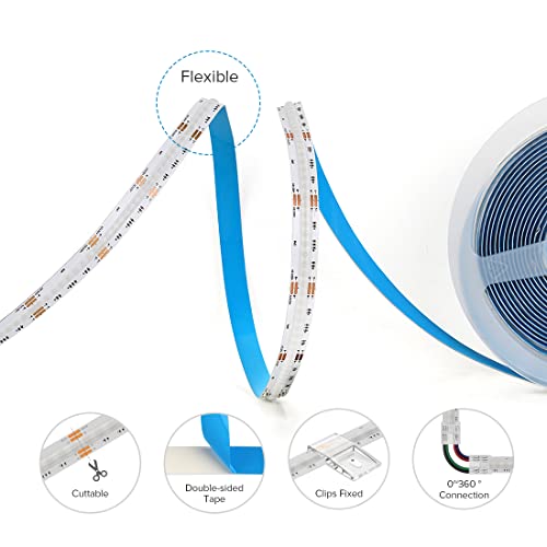 BTF-LIGHTING FCOB COB RGB LED Strip 810LED/m 16.4FT DC12V Color Changing Flexible High Density Uniform Light 10mm Width for Bedroom Home Indoor Decor(No Adapter or Controller) - Image 5