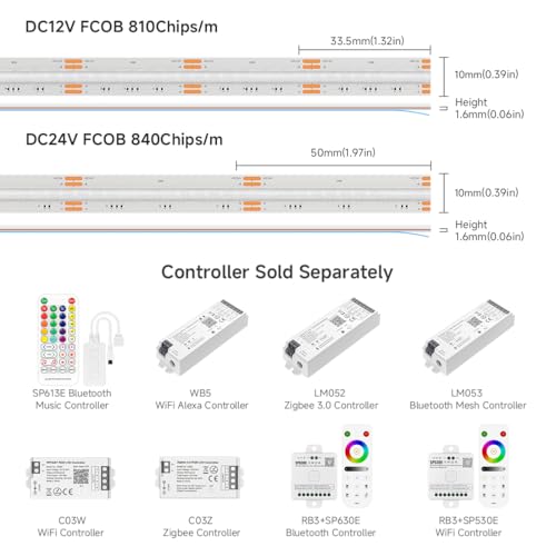 BTF-LIGHTING FCOB COB RGB LED Strip 810LED/m 16.4FT DC12V Color Changing Flexible High Density Uniform Light 10mm Width for Bedroom Home Indoor Decor(No Adapter or Controller) - Image 4