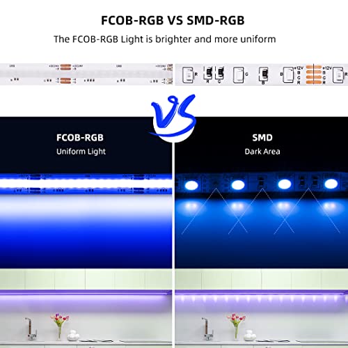 BTF-LIGHTING FCOB COB RGB LED Strip 810LED/m 16.4FT DC12V Color Changing Flexible High Density Uniform Light 10mm Width for Bedroom Home Indoor Decor(No Adapter or Controller) - Image 2