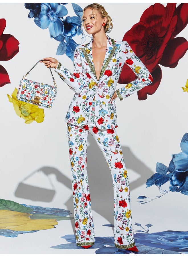 Madam Uniq Fashion Printed Single-Button Long Suit Jacket Two-Piece Set - Image 1