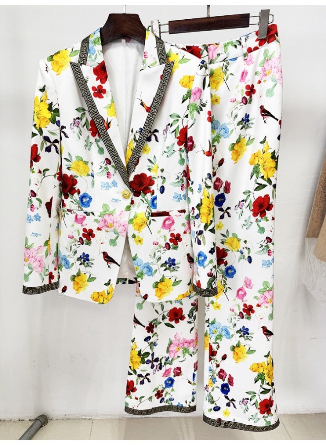 Madam Uniq Fashion Printed Single-Button Long Suit Jacket Two-Piece Set - Image 2