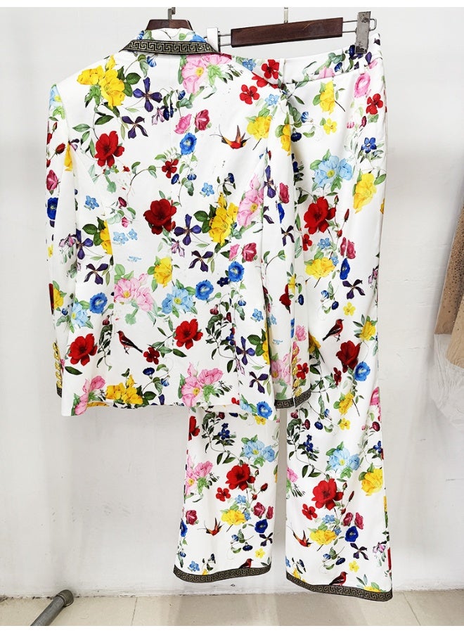 Madam Uniq Fashion Printed Single-Button Long Suit Jacket Two-Piece Set - Image 3