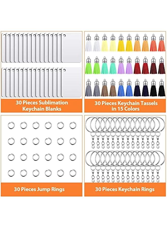 فايلكس مجموعة سلاسل مفاتيح فارغة لقل الحرارة  تحتوي على 120 قطعة، مصوعة م 30 شراة جلد صاعي، 30 لوحة فارغة م الألوميوم، و30 حلقة مفاتيح و30 حلقة وصل مستطيلة - Image 2