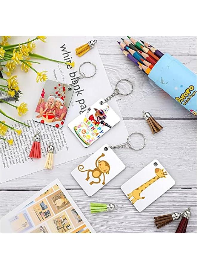 فايلكس مجموعة سلاسل مفاتيح فارغة لقل الحرارة  تحتوي على 120 قطعة، مصوعة م 30 شراة جلد صاعي، 30 لوحة فارغة م الألوميوم، و30 حلقة مفاتيح و30 حلقة وصل مستطيلة - Image 3