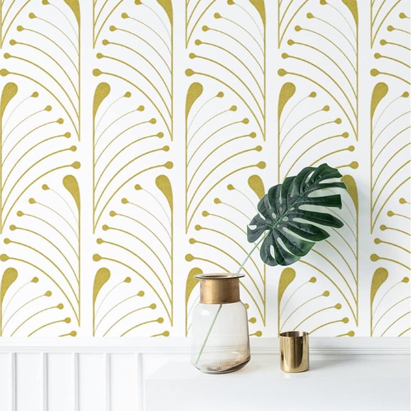 Veki Luxury Floral & Botanical Geometric Wallpaper Mural – Waterproof, Moisture-Proof, Self-Adhesive PVC Wall Sticker for Home & Hotel Decoration (45cm x 300cm) (White Curve) - Image 1