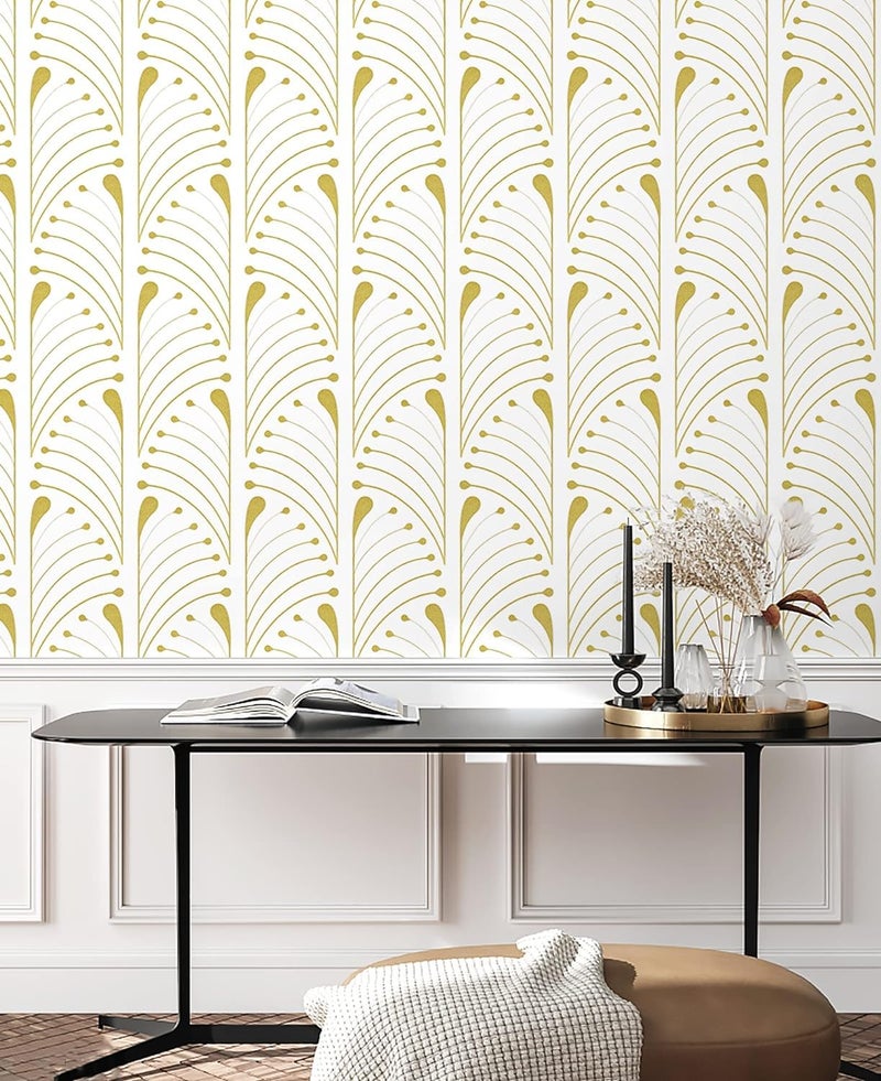 Veki Luxury Floral & Botanical Geometric Wallpaper Mural – Waterproof, Moisture-Proof, Self-Adhesive PVC Wall Sticker for Home & Hotel Decoration (45cm x 300cm) (White Curve) - Image 4