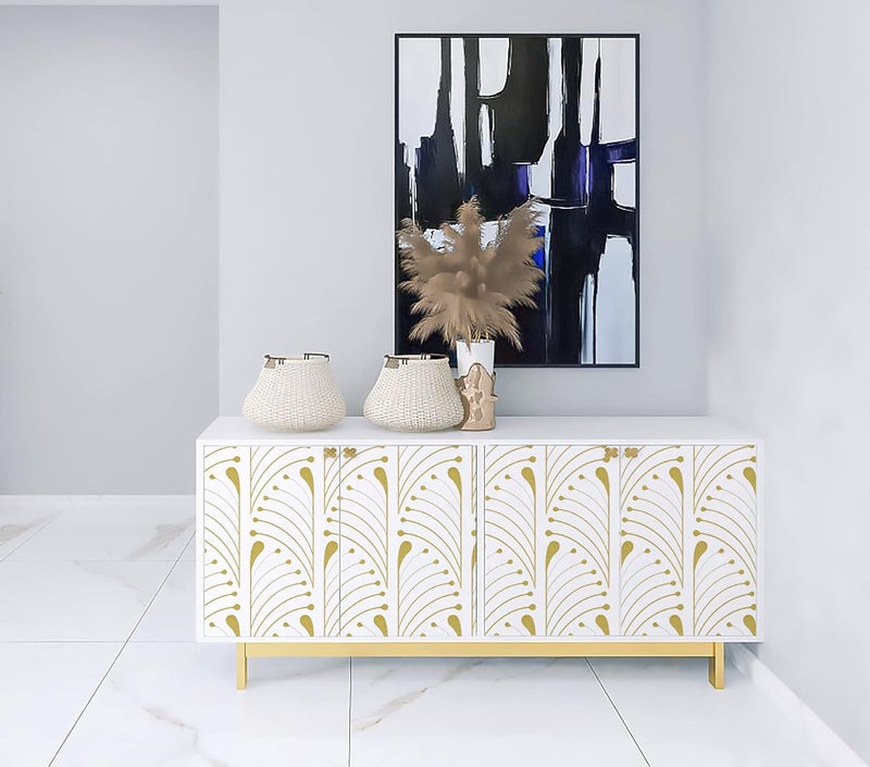 Veki Luxury Floral & Botanical Geometric Wallpaper Mural – Waterproof, Moisture-Proof, Self-Adhesive PVC Wall Sticker for Home & Hotel Decoration (45cm x 300cm) (White Curve) - Image 2