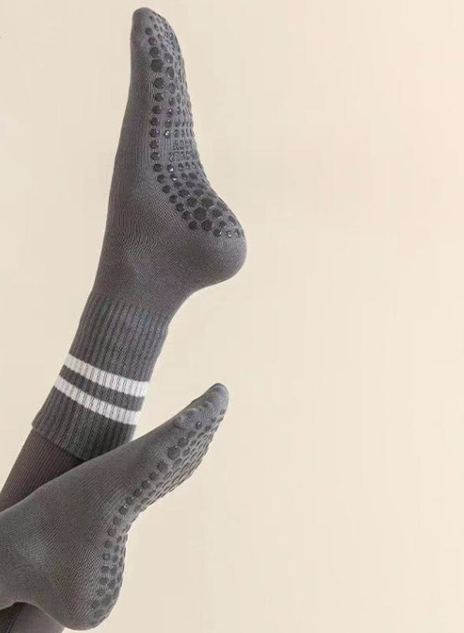 Styli Double Stripe Silicon Pad Base Crew Yoga Socks  - Image 1