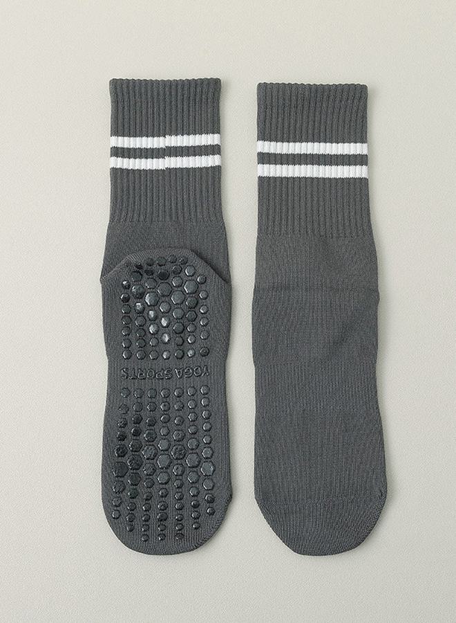 Styli Double Stripe Silicon Pad Base Crew Yoga Socks  - Image 2