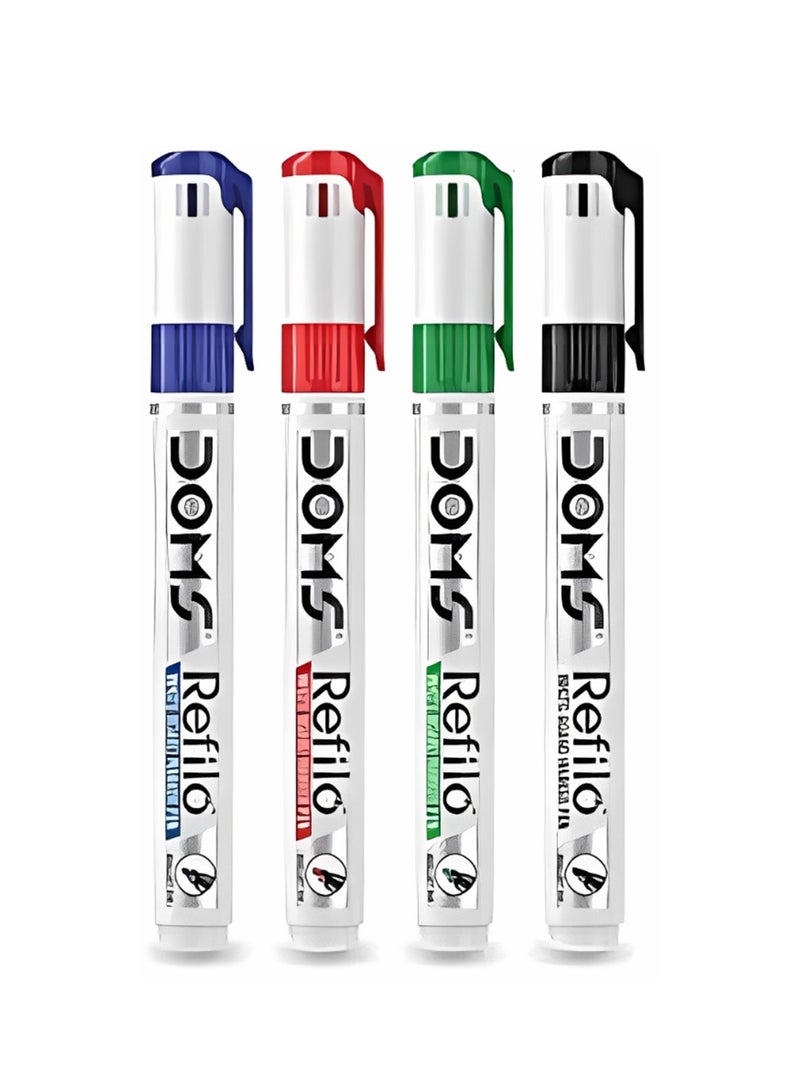 DOMS 4-Piece Round Tip Dry Erase Whiteboard Marker Multicolour - Image 1