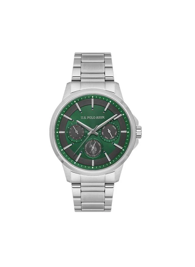 يو اس بولو اسن Crossing 44mm Multifunction Men's Watch with Green Dial & Stainless Steel Bracelet
