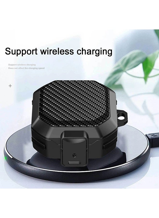 O Ozone Case For Samsung Galaxy Buds FE/Galaxy Buds 2 Pro/Galaxy Buds 2/Galaxy Buds Pro/Galaxy Buds Live Case, Carbon Fiber Texture Secure Lock Cover -Black  - Image 2