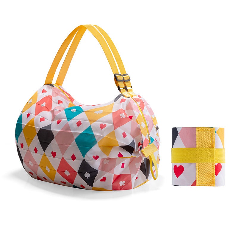 Foldable Shopping Bag Travel Shoulder Portable Large Shopping Tote Bag Food Shopping Bag Storage Bag Diamond pattern 