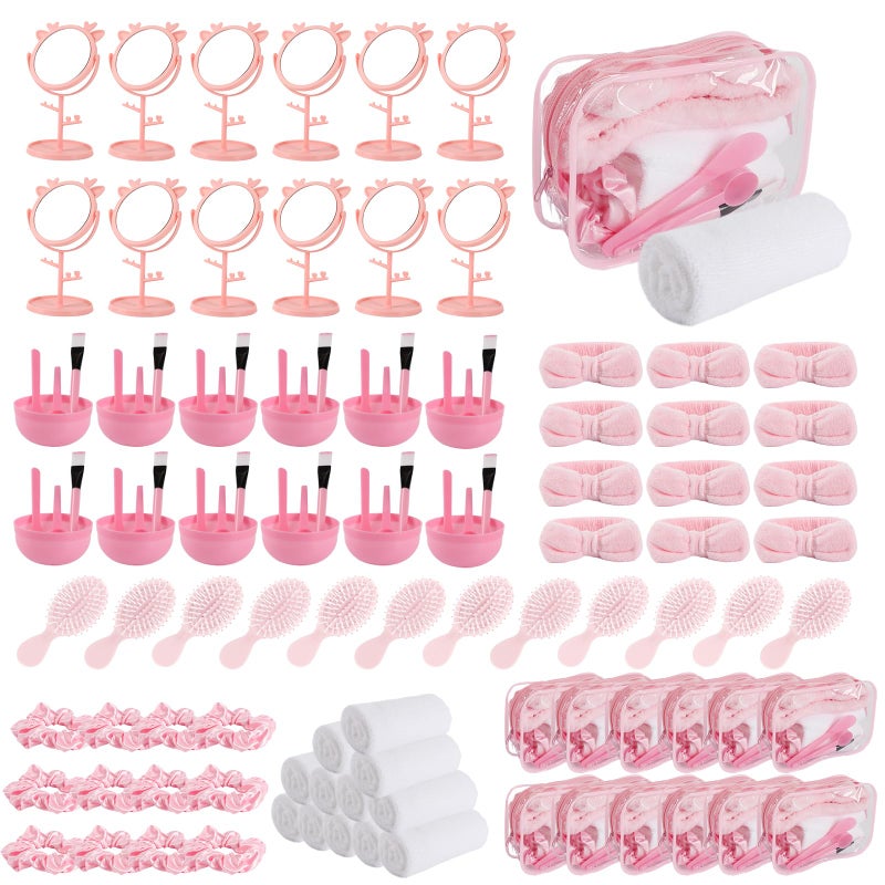 WAYASDCU 120 Pcs Spa Party Favors Supplies Bulk, Include Face Mask Mixing Bowl Set, Air Cushion Comb, Mirror, Headband, Scoop, Hair Bands, Cosmetic Bags, Face Wash Cloths for Spa Sleepover Birthday Party - Image 1