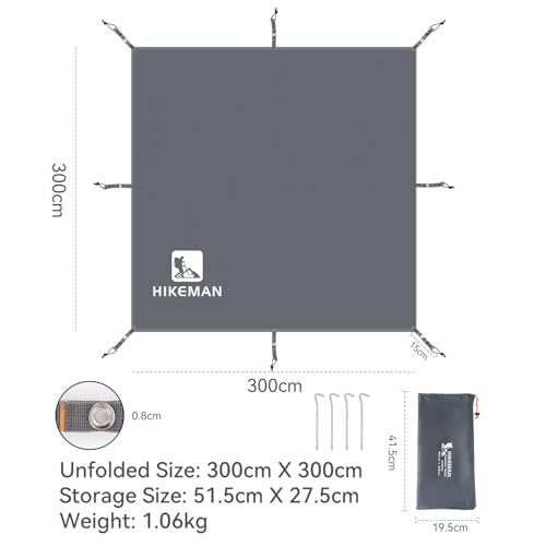 Hikeman Tent Footprint - Waterproof Camping Tarp, Heavy Duty Tent Floor Saver, Ultralight Ground Sheet Mat for Hiking, Backpacking, Hammock, Beach - Storage Bag Included(PU3000mm,300 * 300CM) - Image 4