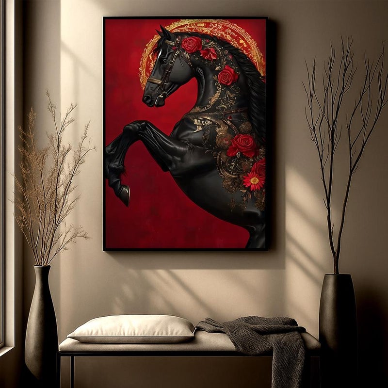 ماركتنا لوحة قماشية بتصميم خيل مع برواز مجوف مقاس (120x80) قطعة واحدة - Image 2