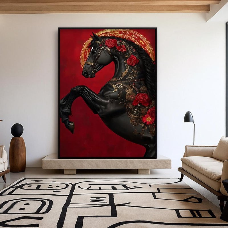 ماركتنا لوحة قماشية بتصميم خيل مع برواز مجوف مقاس (120x80) قطعة واحدة - Image 3