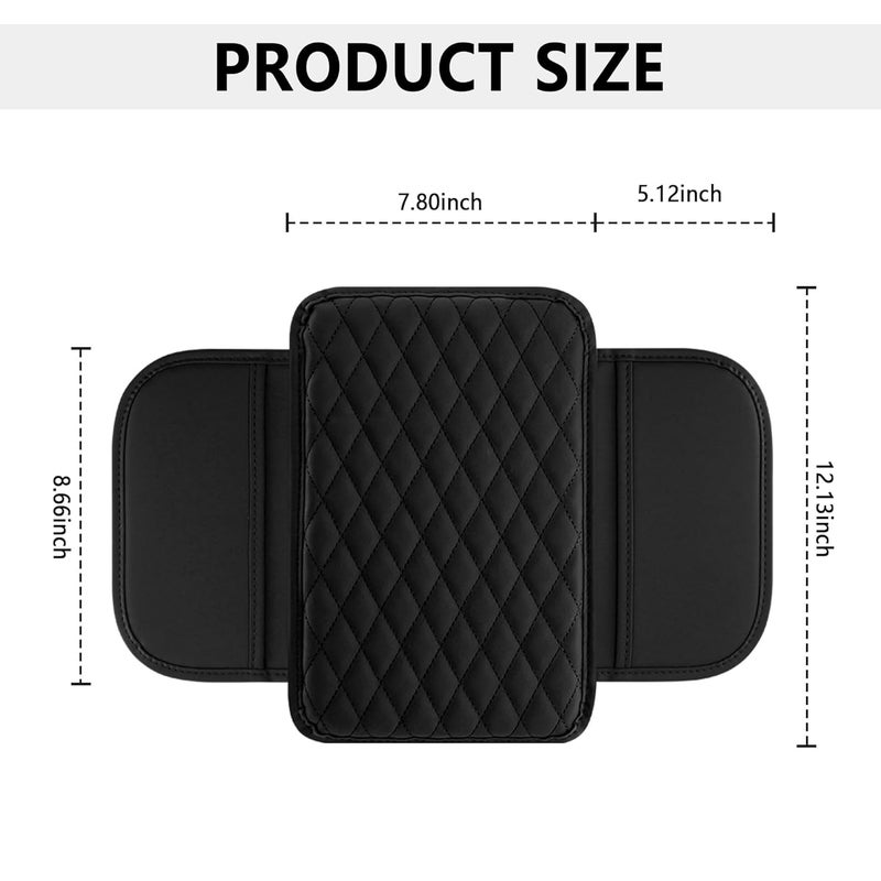 Redvant غطاء كونسول السيارة، غطاء مسند الذراع من الجلد المصنوع من الألياف الدقيقة مع 2 حقيبة تخزين، صندوق تخزين مسند الذراع للسيارة، ملحقات داخلية للسيارة لمعظم المركبات (وسادة مسند الذراع للسيارة(1)) - Image 1