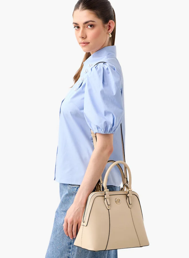 Celeste Solid Tote Bag with Detachable Strap and Zip Closure