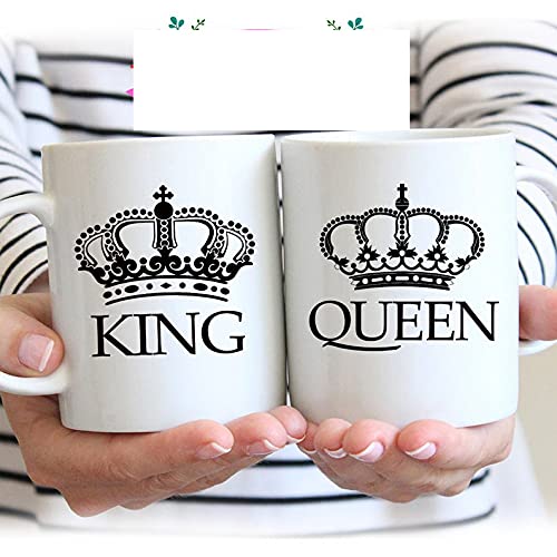 V Kraft King Queen Normal Crown Couple Matching Mug Set of 2 Ceramic Mug with Handle Gift for Anyone On Any Occasion | Coffee Mug & Tea Cup | Pack of 2, 330ml 