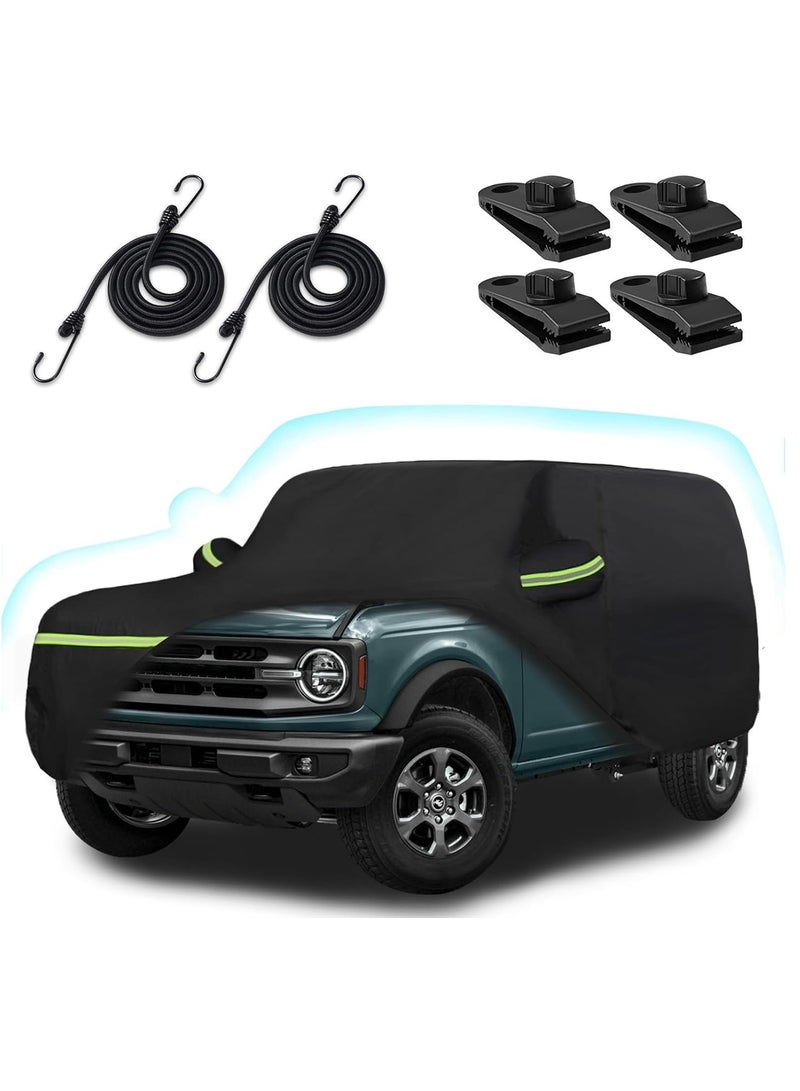 Zipporah All Weather Car Cover for Ford Bronco 4 Door (2021-2024), 6 Layers Waterproof Coating with Reflectors, Soft Interior Lint Layer, Security Lock, Straps, Clips and Zipper (Black)  - Image 1