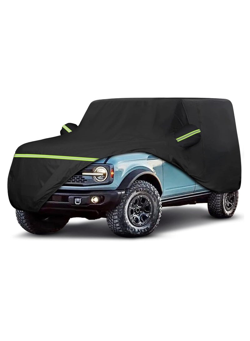 Zipporah All Weather Car Cover for Ford Bronco 4 Door (2021-2024), 6 Layers Waterproof Coating with Reflectors, Soft Interior Lint Layer, Security Lock, Straps, Clips and Zipper (Black)  - Image 2