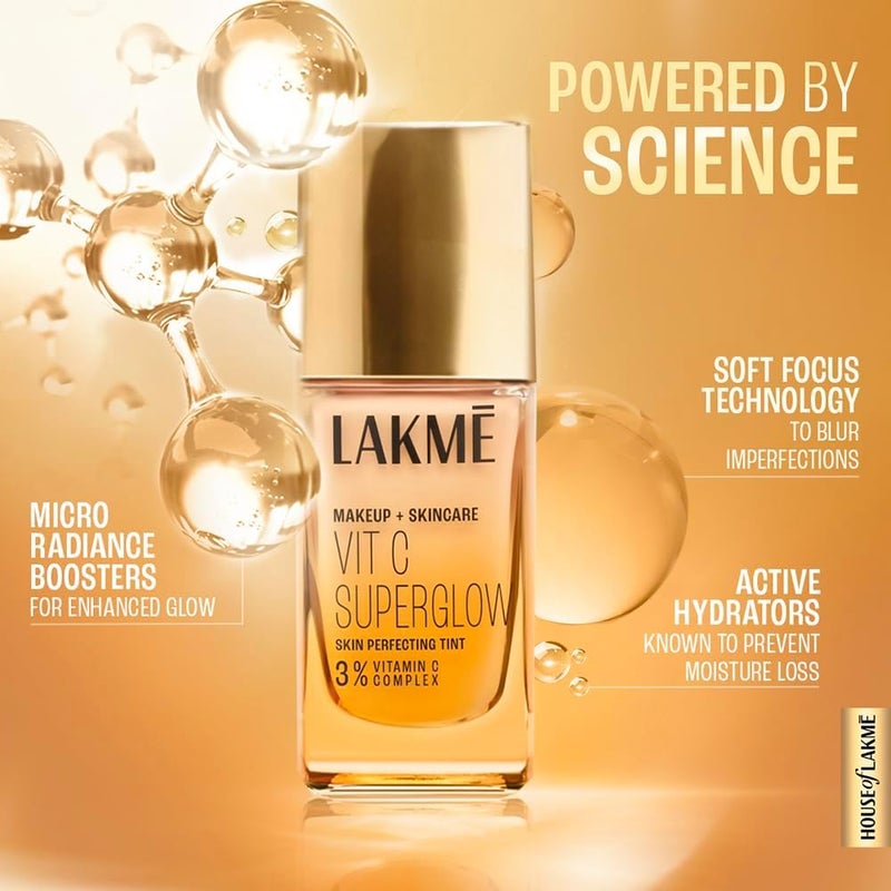 LAKME LAKMÉ Vit C Superglow Skin Perfecting Natural Liquid Tint, Warm Sand W160, 25ml - Image 2