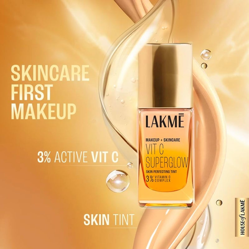 LAKME LAKMÉ Vit C Superglow Skin Perfecting Natural Liquid Tint, Warm Sand W160, 25ml - Image 3