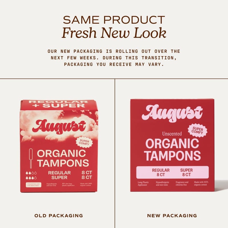 August Super + Regular Tampons - 72-Pack (36 + 36) 100% Organic Cotton Tampons for Women and Anyone Who Menstruates, Non-Toxic, Fragrance-Free, and Hypoallergenic with Long Applicators - Image 2