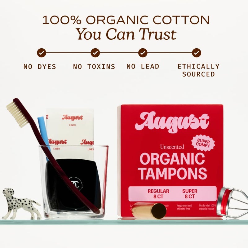 August Super + Regular Tampons - 72-Pack (36 + 36) 100% Organic Cotton Tampons for Women and Anyone Who Menstruates, Non-Toxic, Fragrance-Free, and Hypoallergenic with Long Applicators - Image 3