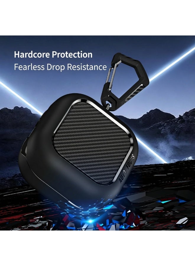 Rugged Armor Shockproof Protective Case for Samsung Galaxy Buds4 / Galaxy Buds4 Pro, Matte Black Cover with Anti-Lost Carabiner - Image 3