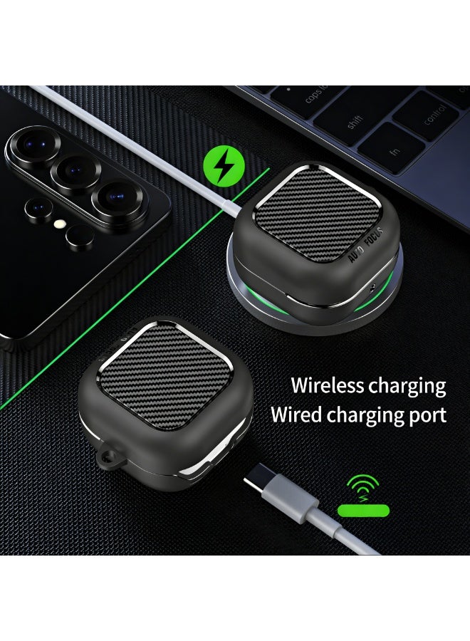 Rugged Armor Shockproof Protective Case for Samsung Galaxy Buds4 / Galaxy Buds4 Pro, Matte Black Cover with Anti-Lost Carabiner - Image 2