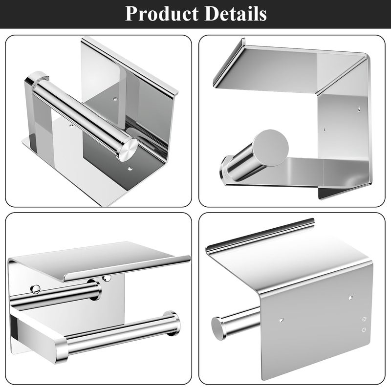 Tindbea Toilet Paper Holder with Phone Shelf, Adhesive or Screw Wall Mount Toilet Tissue Roll Holder, Rustproof & Multifunctional Stainless Steel Bathroom Storage Dispenser (Polished Chrome) - Image 5