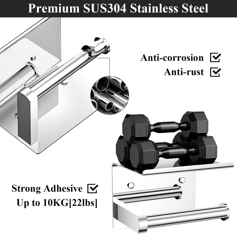Tindbea Toilet Paper Holder with Phone Shelf, Adhesive or Screw Wall Mount Toilet Tissue Roll Holder, Rustproof & Multifunctional Stainless Steel Bathroom Storage Dispenser (Polished Chrome) - Image 4