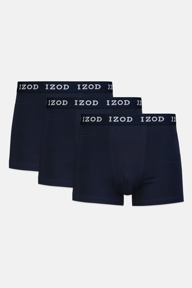IZOD Men 3 Pack 6 Inseam Brand Logo Boxer Briefs, Navy - Image 1