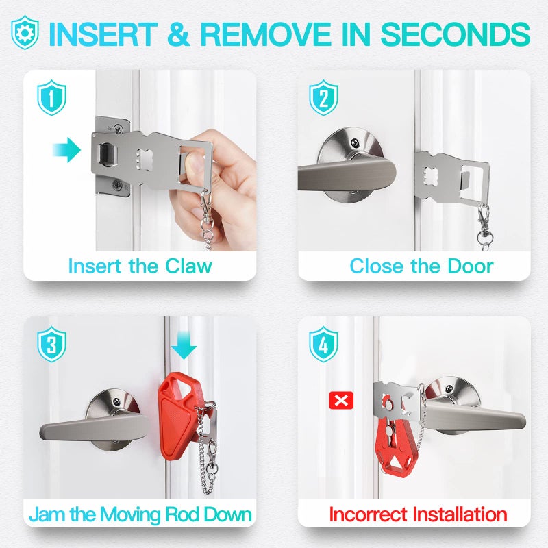 HELEMAN Portable Door Lock Travel Hotel Safety: Hotel Door Locks for Travelers, Home Apartment Security Locker from Inside Room Bedroom Women Travel Gifts Traveler Stocking Stuffers Traveling Essentials - Image 4