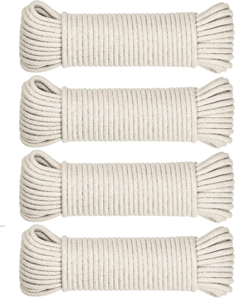 SteadMax 200ft Natural Cotton 3/16 Inch Rope, Heavy-Duty General-Purpose Utility Cord, Clothesline Rope, Ideal for Tents, Hammocks, Halters, Harnesses, Awnings, Outdoors, Sports (4 Pack, 50ft Each) - Image 1