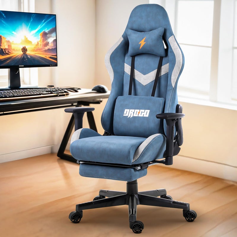 BAYBEE BAYBEE Drogo Ergo Plus Ergonomic Gaming Chair With FootrestBreathable FabricAdjustable Seat3D ArmrestHeadMassager Lumbar Support PillowHomeOffice Chair With Full Recline BackBlue  - Image 1