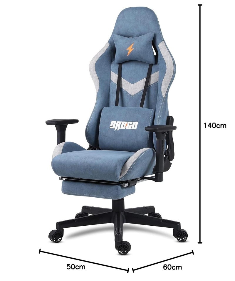 BAYBEE BAYBEE Drogo Ergo Plus Ergonomic Gaming Chair With FootrestBreathable FabricAdjustable Seat3D ArmrestHeadMassager Lumbar Support PillowHomeOffice Chair With Full Recline BackBlue  - Image 2