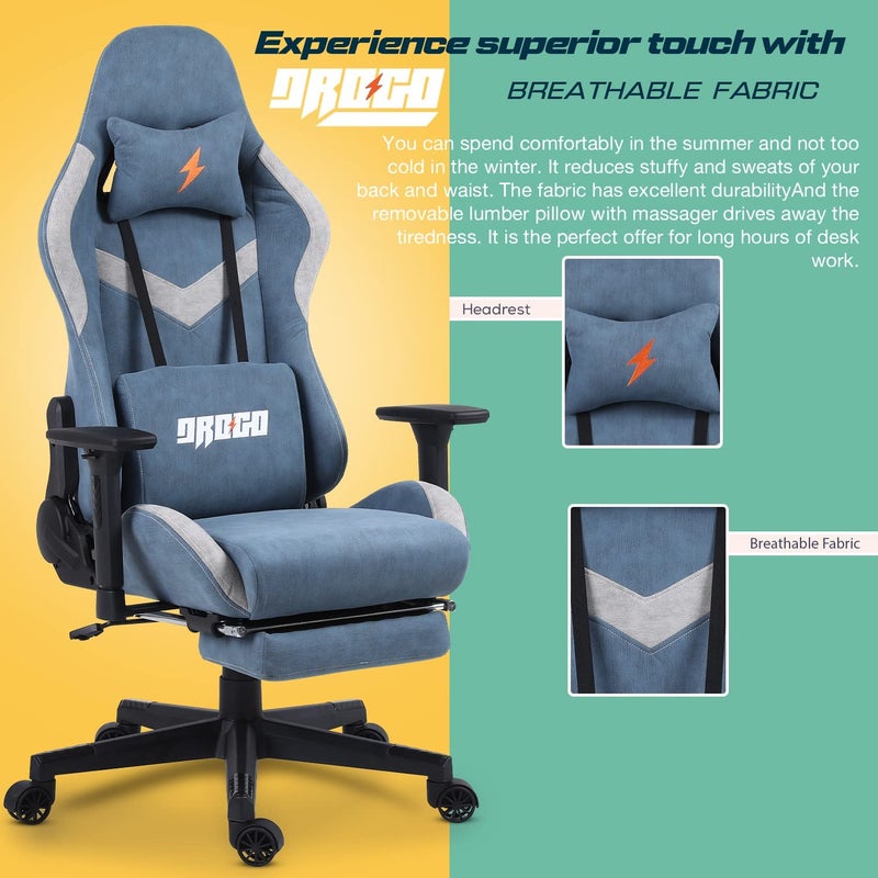 BAYBEE BAYBEE Drogo Ergo Plus Ergonomic Gaming Chair With FootrestBreathable FabricAdjustable Seat3D ArmrestHeadMassager Lumbar Support PillowHomeOffice Chair With Full Recline BackBlue  - Image 5