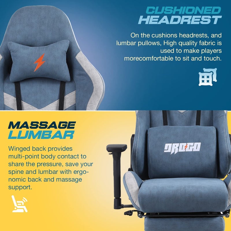 BAYBEE BAYBEE Drogo Ergo Plus Ergonomic Gaming Chair With FootrestBreathable FabricAdjustable Seat3D ArmrestHeadMassager Lumbar Support PillowHomeOffice Chair With Full Recline BackBlue  - Image 4
