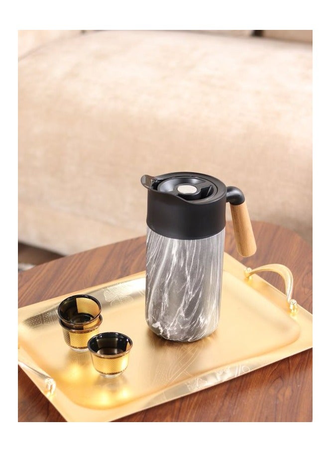 HOMEVEO Thermos with a wooden handle for tea or coffee, maintains the temperature of drinks for a long time, a capacity of 1.2 liters - Image 1