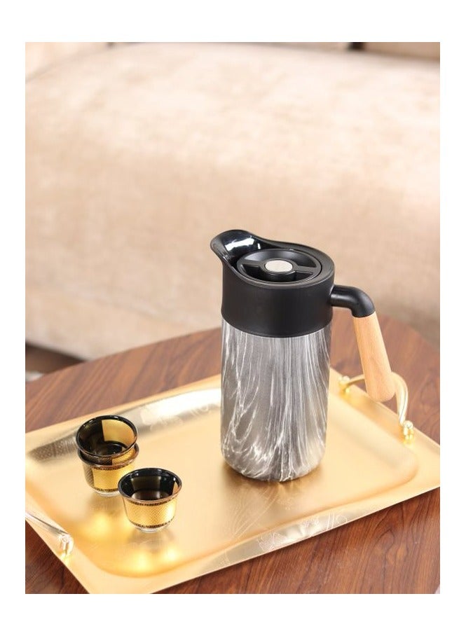 HOMEVEO Thermos with a wooden handle for tea or coffee, maintains the temperature of drinks for a long time, a capacity of 1.2 liters - Image 2
