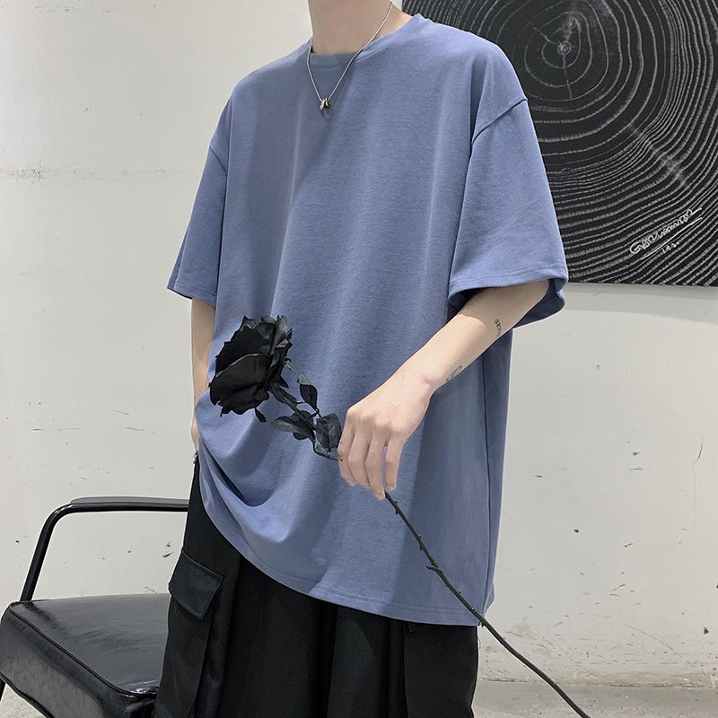 Trendy Brand Simple All-match ins Base Shirt Half-sleeve Summer Solid Color T-shirt Half-sleeve Loose Hong Kong-style Short-sleeve T-shirt for Men - Image 4