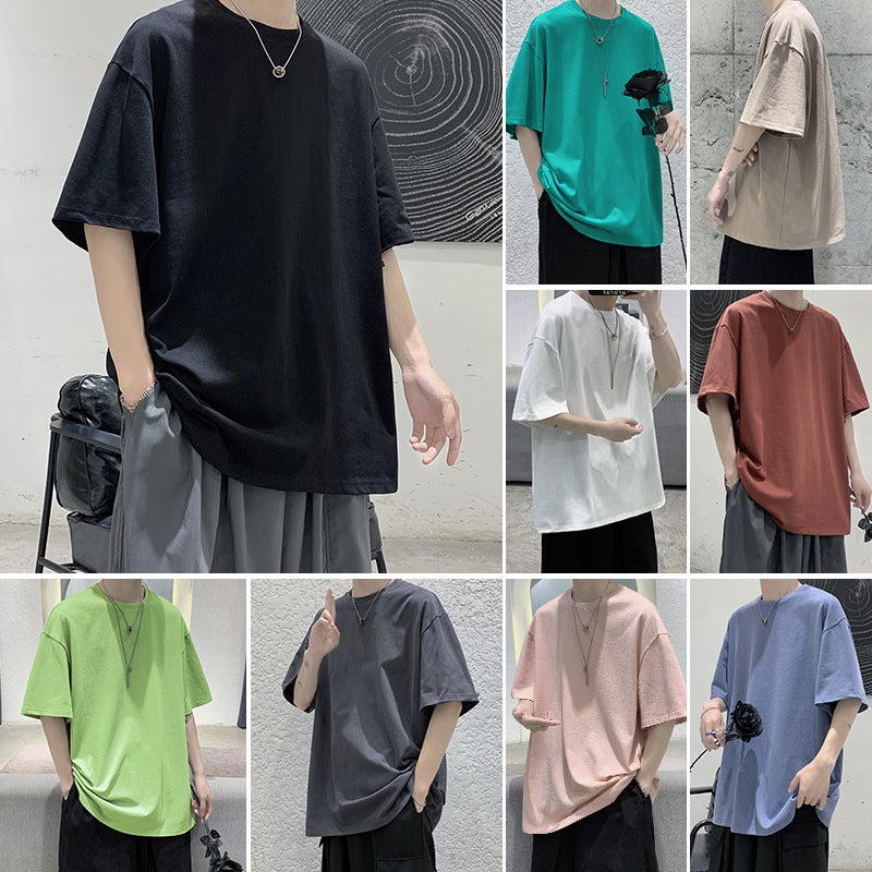 Trendy Brand Simple All-match ins Base Shirt Half-sleeve Summer Solid Color T-shirt Half-sleeve Loose Hong Kong-style Short-sleeve T-shirt for Men - Image 3