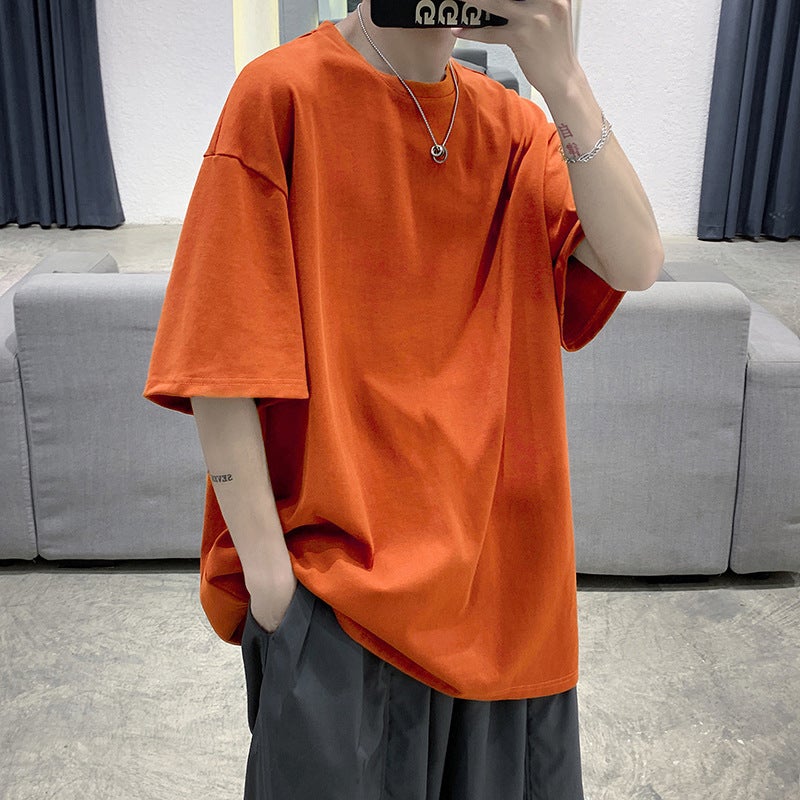 Trendy Brand Simple All-match ins Base Shirt Half-sleeve Summer Solid Color T-shirt Half-sleeve Loose Hong Kong-style Short-sleeve T-shirt for Men - Image 1