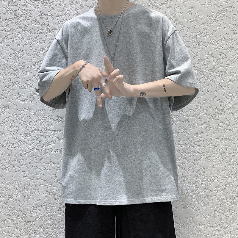 Trendy Brand Simple All-match ins Base Shirt Half-sleeve Summer Solid Color T-shirt Half-sleeve Loose Hong Kong-style Short-sleeve T-shirt for Men - Image 5